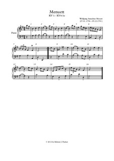 Minuet for Piano in G Major, K.1/1e: For a single performer by Wolfgang Amadeus Mozart