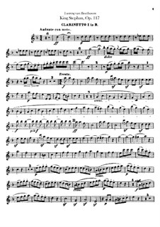 König Stephan (King Stephen), Op.117: Overture – clarinet I part by Ludwig van Beethoven