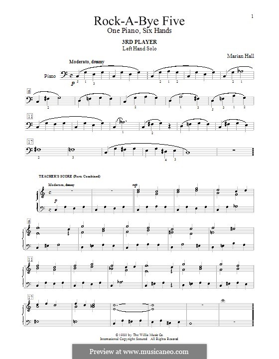 Rock-A-Bye Five: For piano six hands by Marian Hall