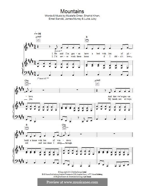 Mountains: For voice and piano (or guitar) by James R. Murray, Emeli Sandé, Mustafa Omer, Luke Juby