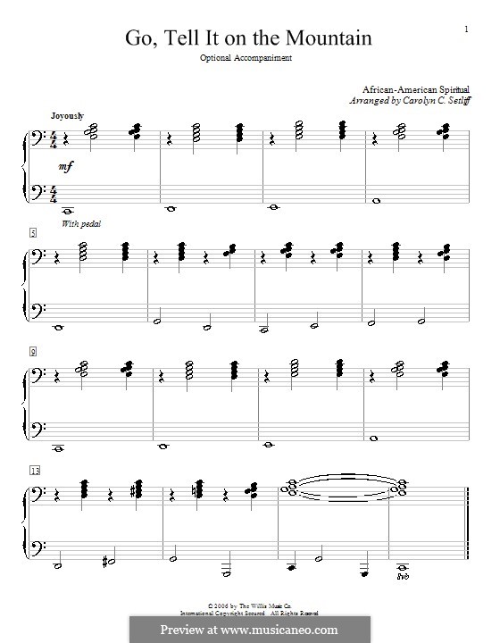 Go, Tell it on the Mountain (Printable Scores): For piano by folklore