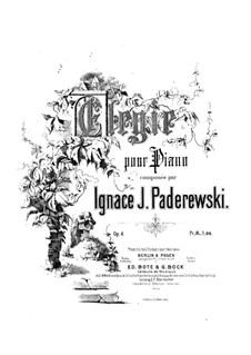 Elegie, Op.4: For piano by Ignacy Jan Paderewski