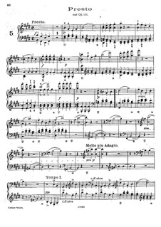 String Quartet No.14 in C Sharp Minor, Op.131: Presto, for piano by Ludwig van Beethoven