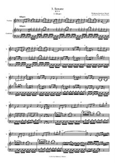 Sonata for Violin and Piano No.3 in B Flat Major, K.8: Large format score by Wolfgang Amadeus Mozart