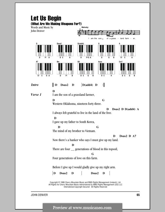 Let Us Begin (What Are We Making Weapons for?): Lyrics and chords by John Denver