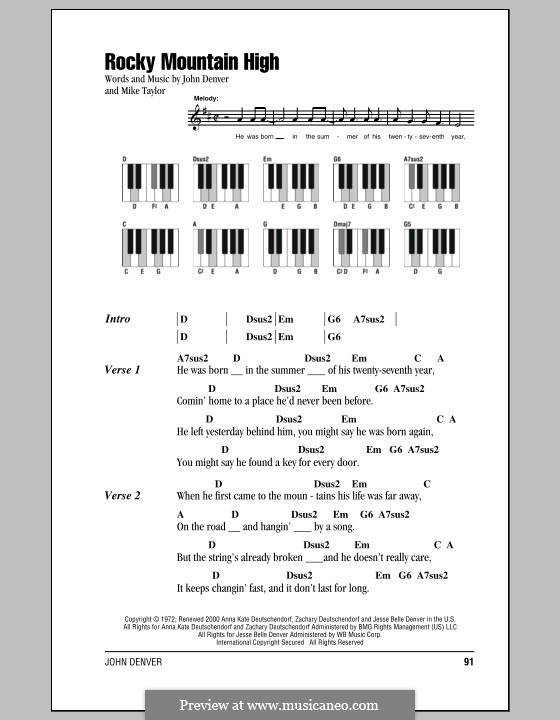 Rocky Mountain High: Lyrics and chords by John Denver, Mike Taylor