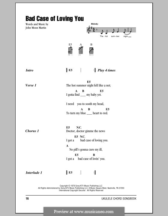 Bad Case of Loving You (Robert Palmer): For ukulele by Moon Martin