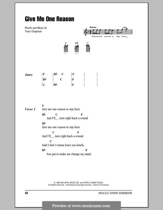 Give Me One Reason: For ukulele by Tracy Chapman