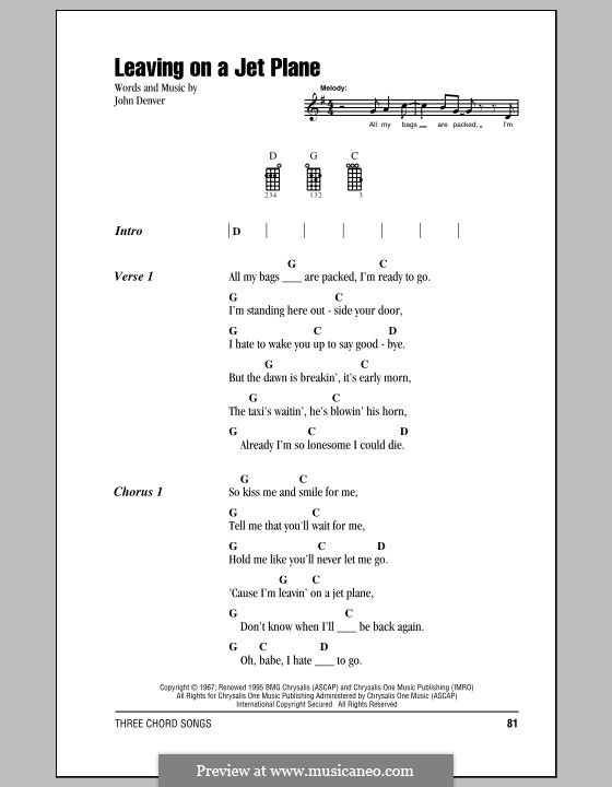Leaving On A Jet Plane By J Denver Sheet Music On Musicaneo