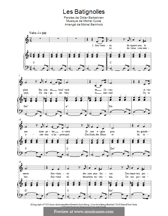 Les batignolles (Patrick Topaloff): For voice and piano by Michel Cywie