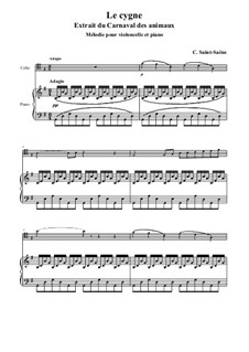 The Swan: For cello and piano – score, solo part by Camille Saint-Saëns