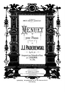 Six Humoresques de Concert, Op.14: No.1 Menuet, for cello and piano by Ignacy Jan Paderewski