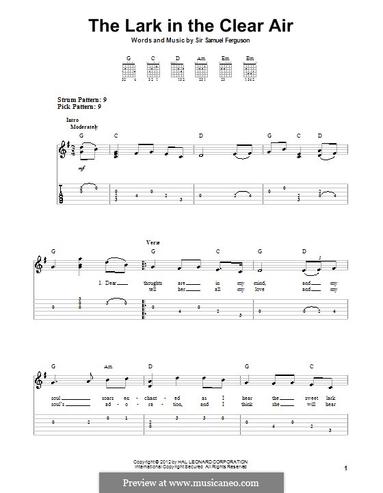 The Lark in the Clear Air: For guitar with tab by Sir Samuel Ferguson