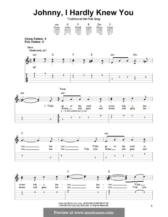 Johnny, I Hardly Knew You: For guitar with tab by folklore