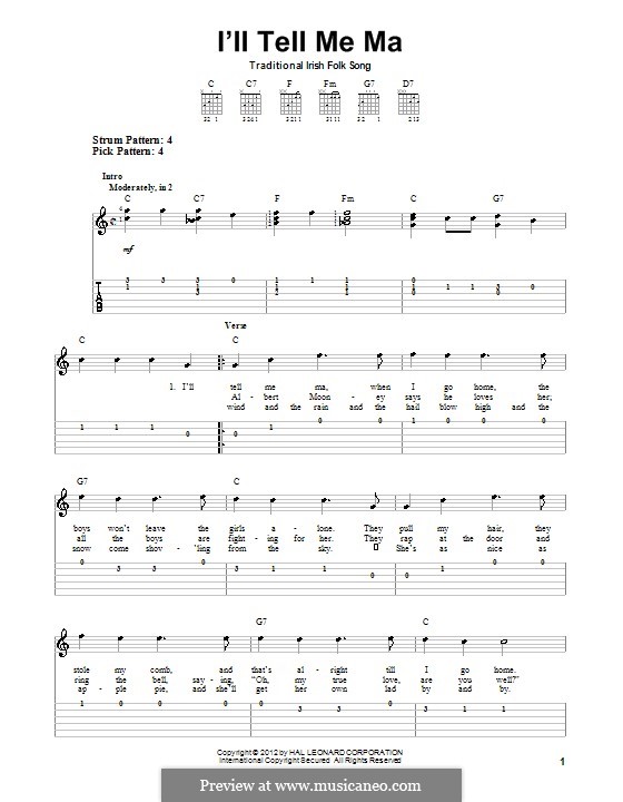 I'll Tell My Ma (The belle of Belfast City): For guitar with tab by folklore