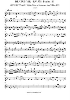 Beatus Vir, RV 598: Violin-choral parts by Antonio Vivaldi