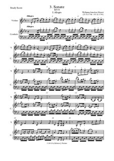 Sonata for Violin and Piano No.3 in B Flat Major, K.8: Score by Wolfgang Amadeus Mozart