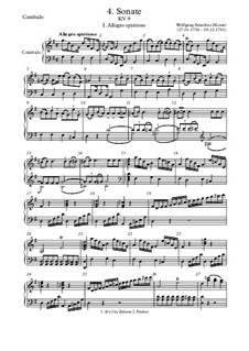 Sonata for Violin and Piano No.4 in G Major, K.9: Piano (or harpsihord) part by Wolfgang Amadeus Mozart
