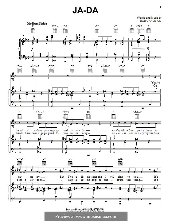 Ja-Da: For voice and piano (or guitar) by Bob Carleton