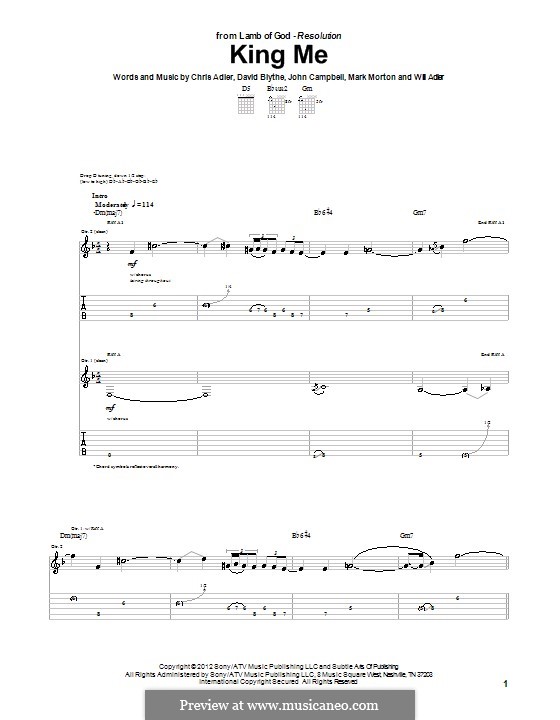 King Me (Lamb of God): For guitar with tab by Chris Adler, David Blythe, John Campbell, Mark Morton, Will Adler