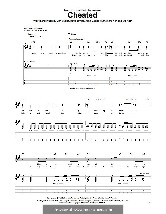 Cheated (Lamb of God): For guitar with tab by Chris Adler, David Blythe, John Campbell, Mark Morton, Will Adler