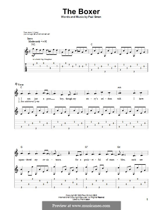 The Boxer: For guitar with tab by Paul Simon