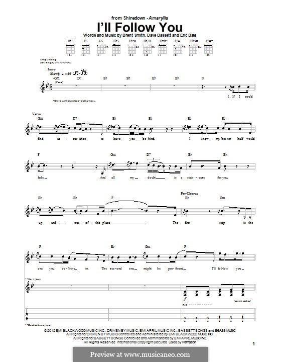 ill follow you shinedown by b smith d bassett e bass on i will follow you sheet music