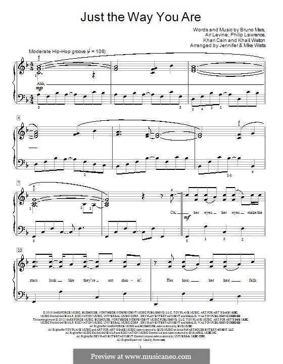 Piano version: For a single performer by Ari Levine, Khalil Walton, Khari Cain, Bruno Mars, Philip Lawrence