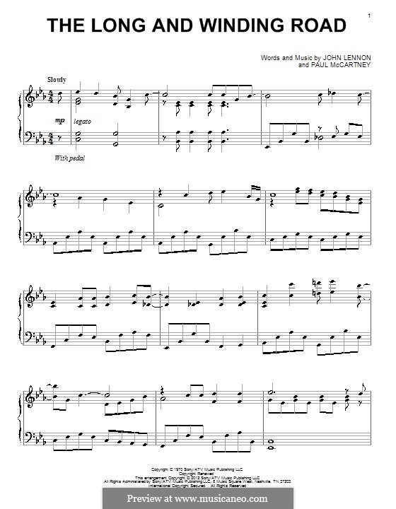 The Long and Winding Road (The Beatles): For piano by John Lennon, Paul McCartney