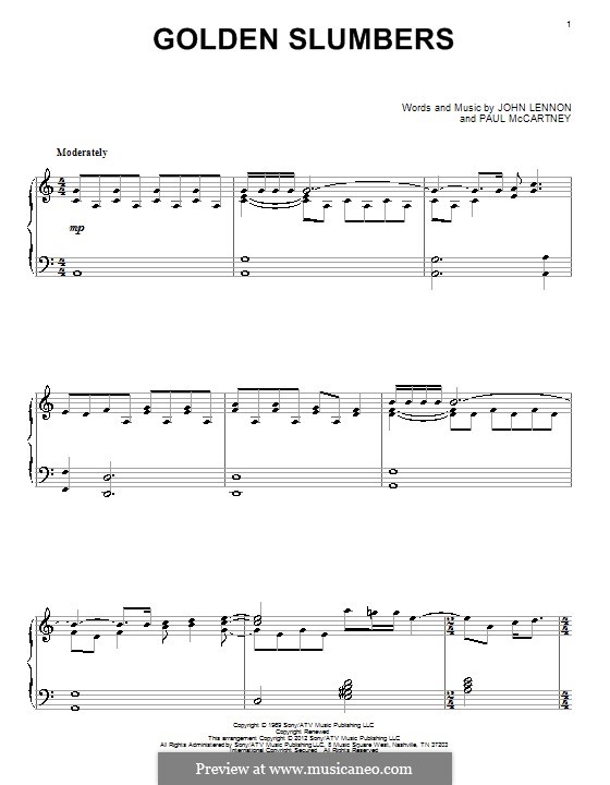 Golden Slumbers (The Beatles): For piano by John Lennon, Paul McCartney