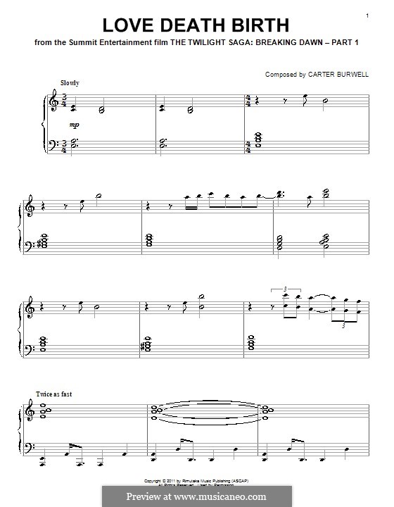 Love Death Birth by C. Burwell sheet music on MusicaNeo