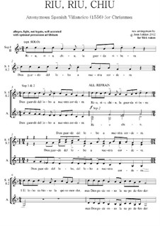 Riu, Riu, Chiu by Unknown (works before 1850) - sheet music on MusicaNeo