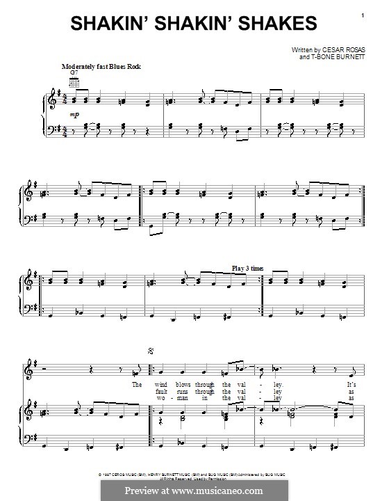 Shakin' Shakin' Shakes (Los Lobos): For voice and piano (or guitar) by T-Bone Burnett, Cesar Rosas