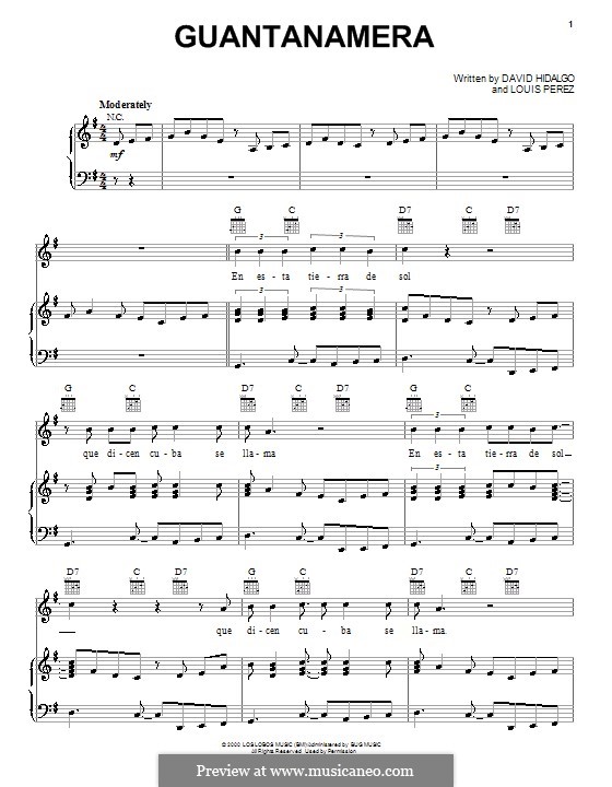 Guantanamera (Los Lobos): For voice and piano (or guitar) by David Hidalgo, Louis Perez