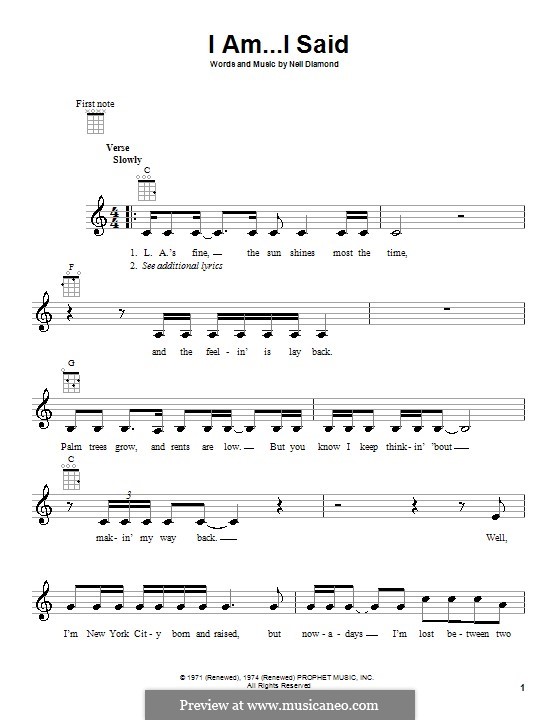 I Am...I Said: For ukulele by Neil Diamond