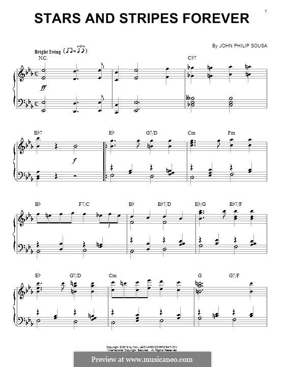 Stars and Stripes Forever : For piano by John Philip Sousa