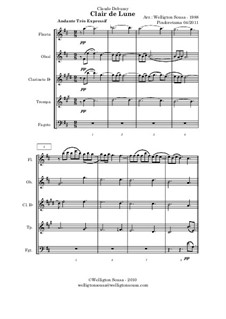 No.3 Clair de lune: For wind ensemble (or quintet) by Claude Debussy