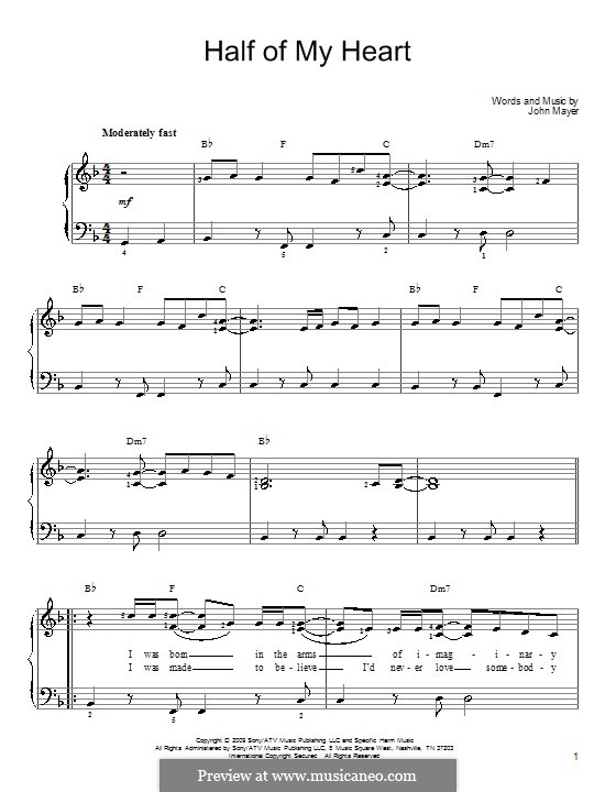 Half of My Heart (John Mayer featuring Taylor Swift): For piano by John Mayer