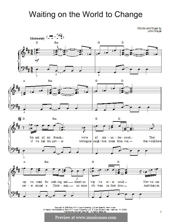 Waiting on the World to Change: For piano by John Mayer