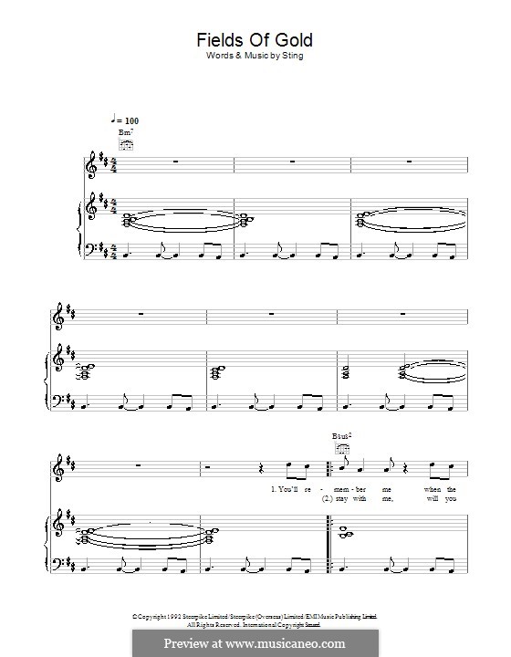 Fields of Gold: For voice and piano (or guitar) by Sting