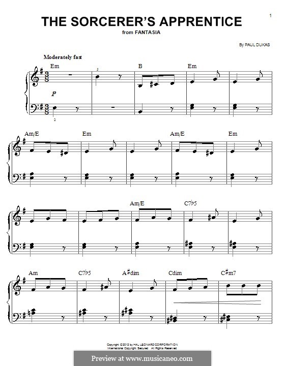 L'apprenti sorcier (The Sorcerer's Apprentice): For piano by Paul Dukas