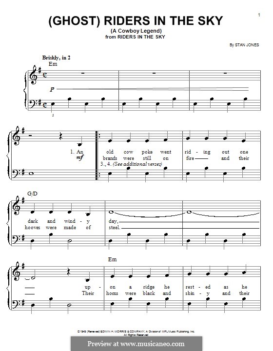 (Ghost) Riders in the Sky (A Cowboy Legend): For piano by Stan Jones
