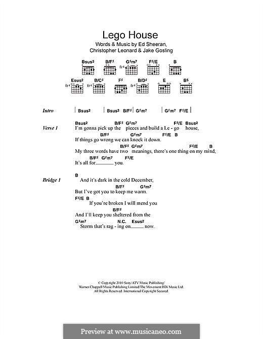 Lego House: Lyrics and chords by Ed Sheeran, Christopher Leonard, Jake Gosling