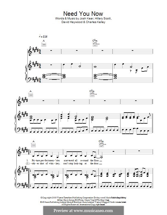 Need You Now by C. Kelley, D. Haywood, H.D. Scott, J. Kear on MusicaNeo
