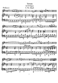 Sonata for Flute and Harpsichord in D Major, H 561 Wq 131: Score, solo part by Carl Philipp Emanuel Bach