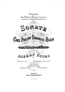 Trio Sonata for Two Violins and Basso Continuo in G Major, H 583 Wq 157: Version for two violins and piano by Carl Philipp Emanuel Bach