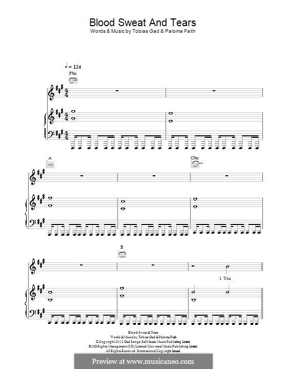 Blood Sweat and Tears: For voice and piano (or guitar) by Paloma Faith, Tobias Gad
