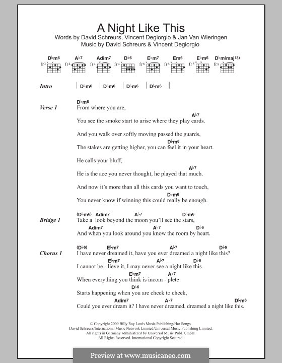 A Night Like This (Caro Emerald): Lyrics and chords by David Schreurs, Vincent Degiorgio