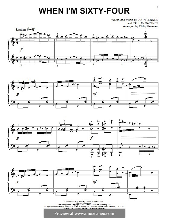 When I'm Sixty-Four (The Beatles), for One Instrument: For piano (classical version) by John Lennon, Paul McCartney