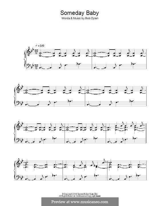 Someday Baby: For piano by Bob Dylan
